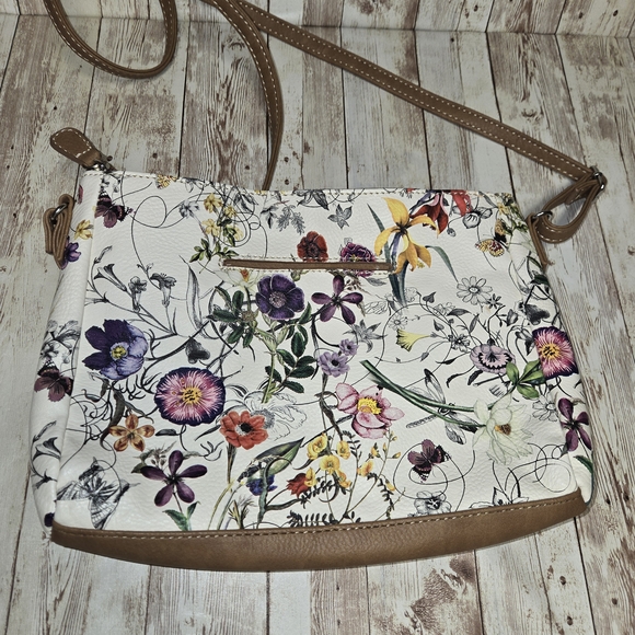 MultiSac Crossbody Purse Floral Butterfly Print Multiple Zip Pockets Cream EUC - Picture 3 of 13